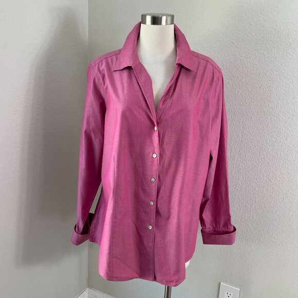 Foxcroft NYC Womens Plus 16W Fitted Heritage Non Iron Pink Button Up Shirt Top - Picture 1 of 10